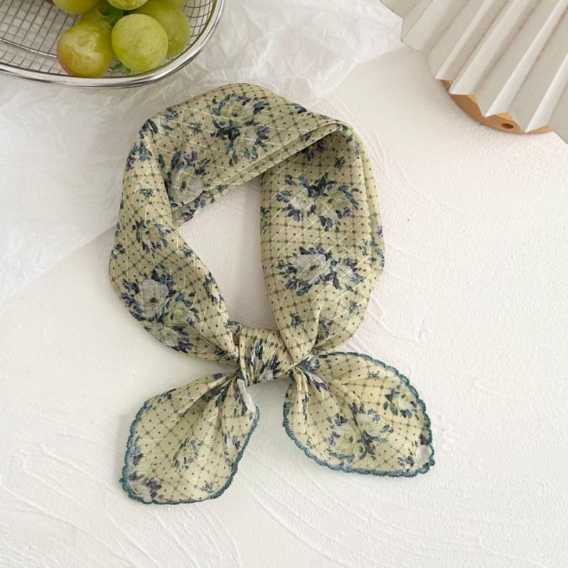 Silk scarf new retro literary cotton and linen square scarf decorative scarf floral headscarf headband multi-purpose scarf small shawl