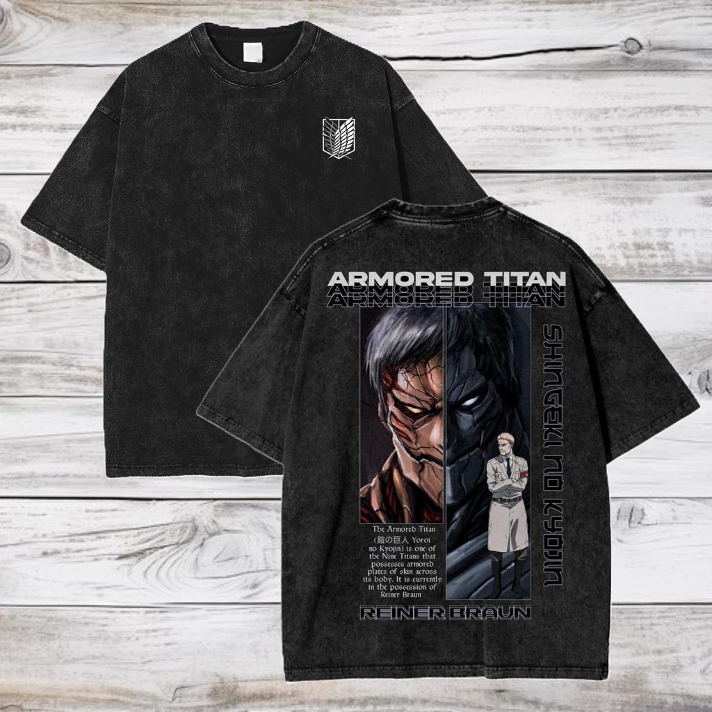 Attack on Titan Oversized T-Shirt, Armored Titan Acid Wash