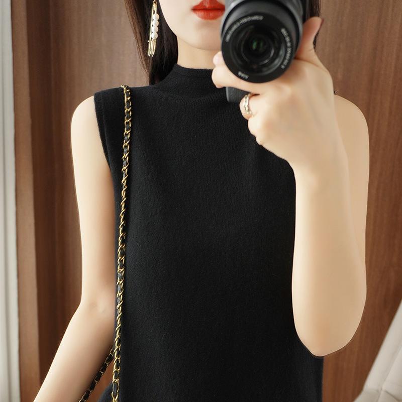 Thin Short-sleeved Half-high Neck Knitted Vest In Summer Loose and Fashionable Versatile Sleeveless Suspender Knitted Sweater