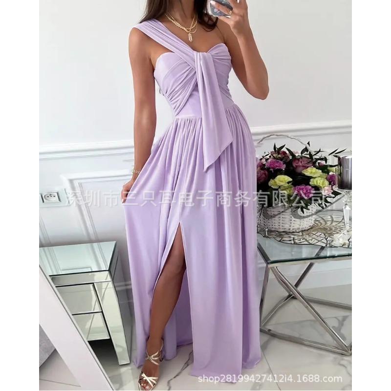 Wish summer simple sleeveless offtheshoulder hem split dress women