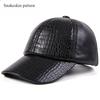 Men’s Genuine Sheepskin Leather Baseball Cap, Crocodile Pattern Warm Outdoor Hat for Autumn Winter
