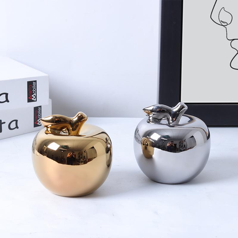 1 Pcs Ceramic Statues Golden Apple Figurines for Interior Room Fruit Decoration Ornaments Home Office Desktop Decor Accessories