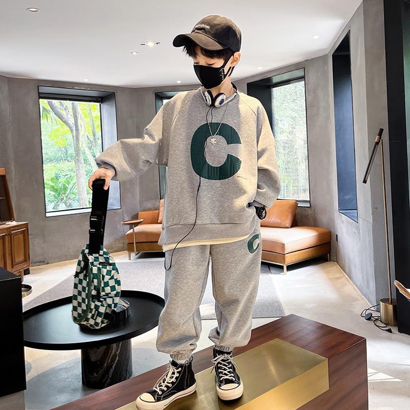 Boys fashion suit new children's autumn sweater sportswear middle and large children spring and autumn models handsome fashionable tide