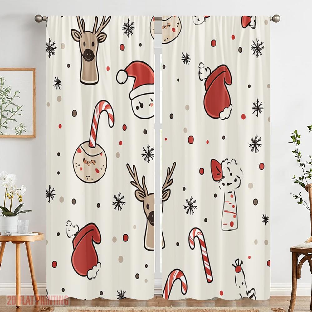 2Pcs,2D Plane Printing Curtain Fabric Christmas Cute Festive Gifts (2) Versatile Fabric (Without Rod) Decorations Inside Use For