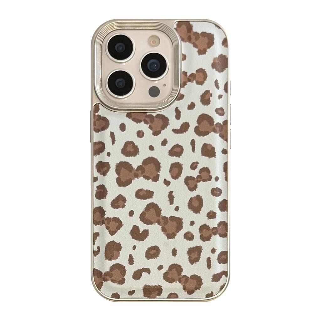 Retro Leopard Bow Apple 17 Mobile Phone Case 16promax Leather 15 Suitable for IPhone13 Silver Edge Fashion Mobile Phone Case