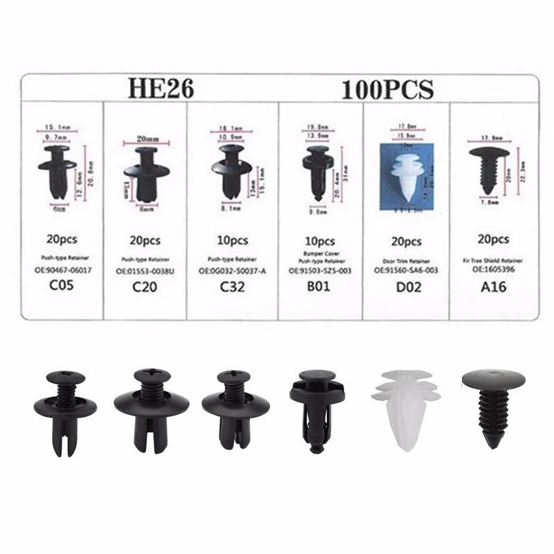 Universal Auto Fastener Clips 100Pcs Car Bumper Fender Retainer Rivet Pin Door Trim Panel Clips