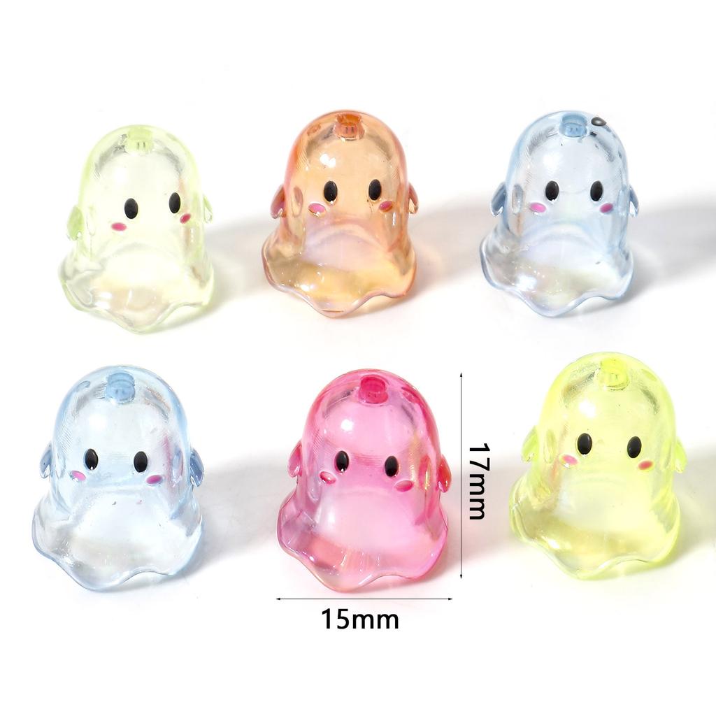 5 PCs Acrylic Halloween Ghost Beads For DIY Charm Jewelry Making MulticolorTransparent Beads 17mm x 15mm, Hole: Approx 1.8mm