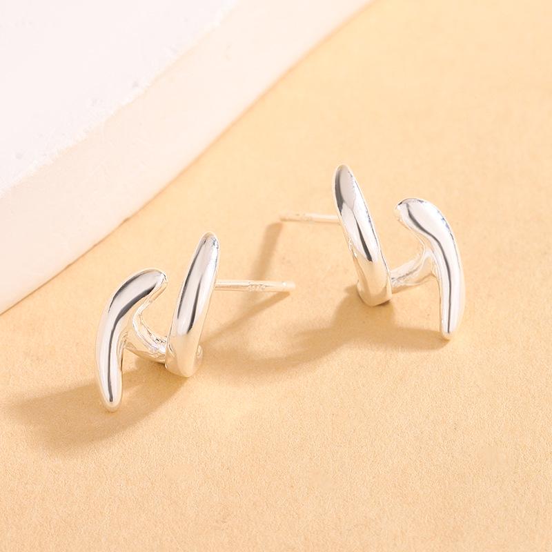 S925 Sterling Silver Irregular Texture Line Stud Earrings - Trendy European & American Cool Style 925 Silver