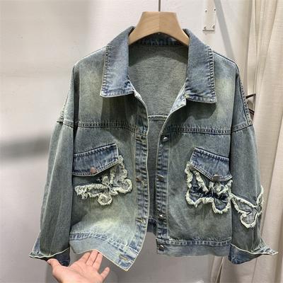 Retro Jeansjacke Damen Herbst Butterfly Burr Top Neues Design Trendy Marke Lose Jacke