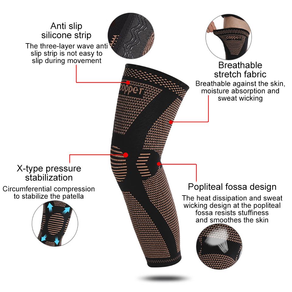 Gtubike Copper Long Knitted Compression Knee Braces Full Leg Sleeves Support For Men Women Exercise