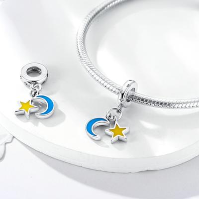 Copper Plated Simple Star And Moon Luminous Pendants Fit Charms Plataoriginal Bracelet Beads Women Jewellery Making