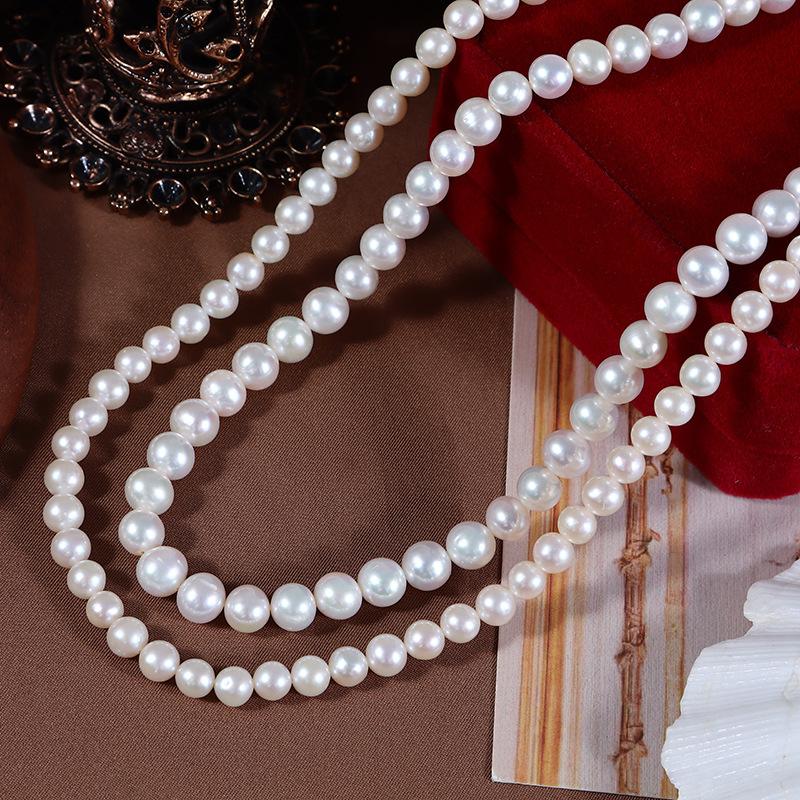 Double-Layer Necklace Natural White Freshwater Pearl Nearly Circular Clavicle Chain S925 Solid Sterling Silver Inlaid Zircon