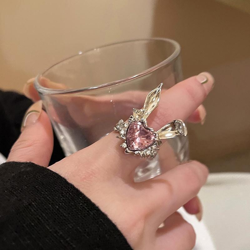 Różowy Króliczek Otwarty Pierścień Dla Kobiet Dziewczyn Piękny Pierścionek Zaręczynowy Regulowany Palec Obrączka Biżuteria Akcesoria Prezent