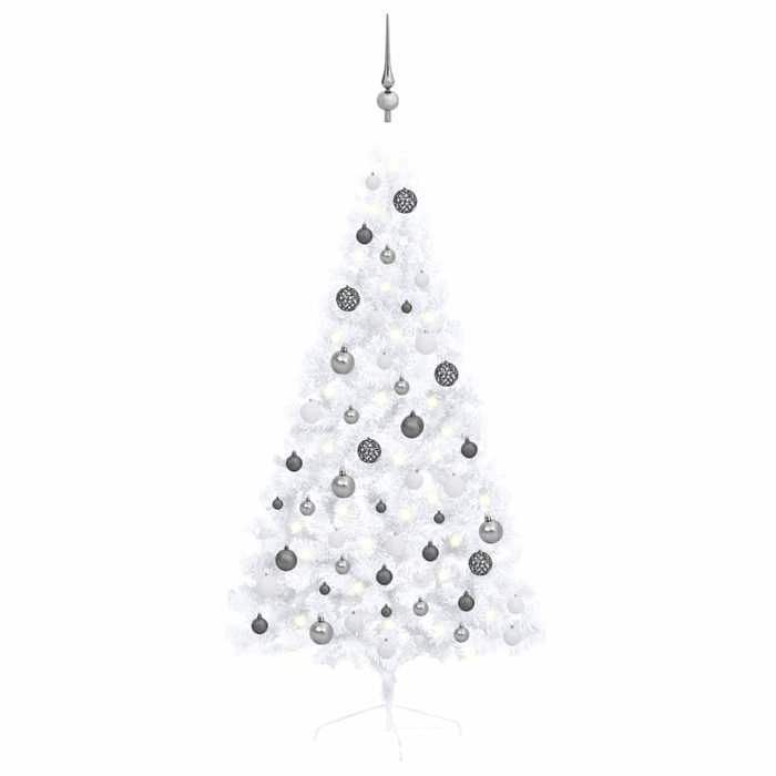 VidaXL Artificial Half Christmas Tree with LEDs and Balls White 150 Cm 3077655