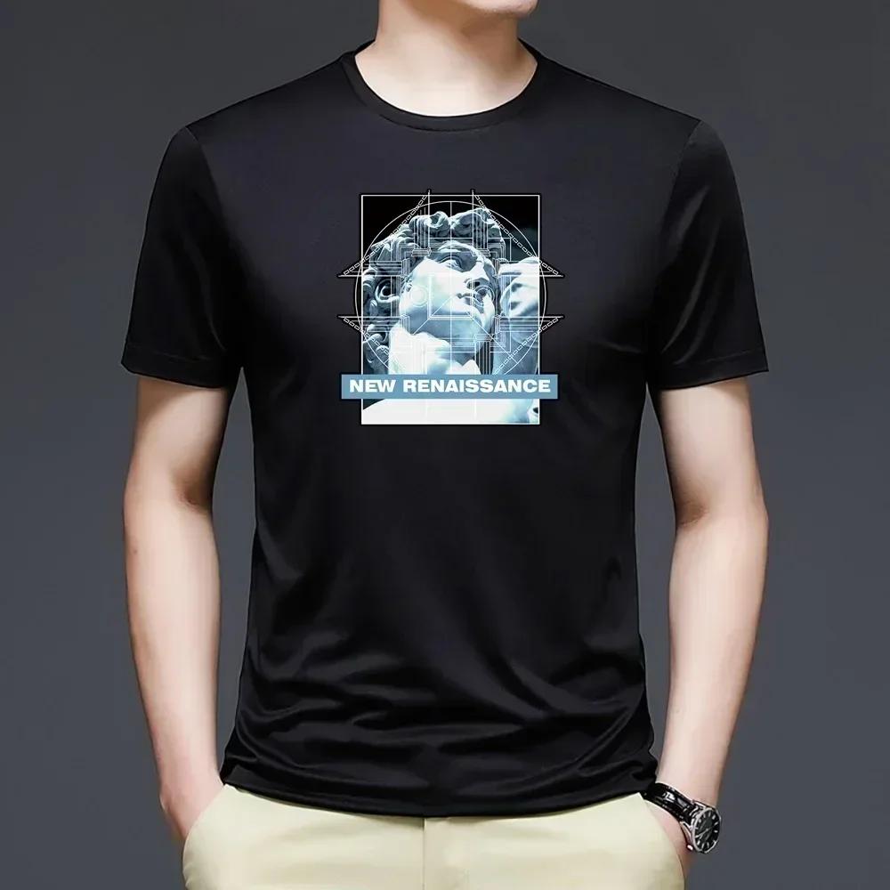 

Летняя Новая Мужская Футболка Свободная Одежда Короткий Рукав Мода Скульптура Принт Футболка с Круглым Вырезом Повседневная Харадзюку Домашний Пуловер M чёрный