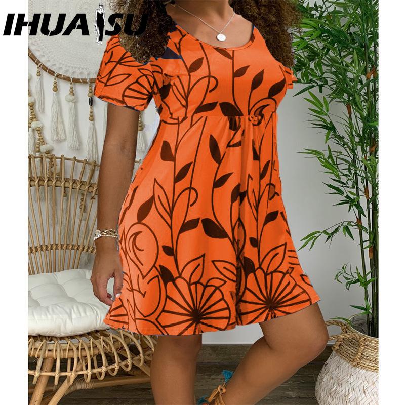 

IHUASU Женское платье-туника из полиэстера с высокой талией и цветочным принтом XXXXXL оранжевый