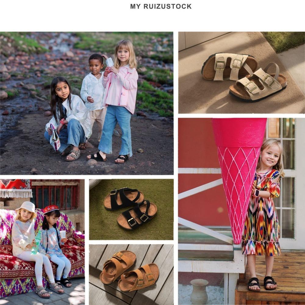 Autumn Winter New Kids Cork Sandals - Suede Lined Warm Sandals for Boys & Girls, Outdoor Wear Non-Slip Children's Footwear KWN