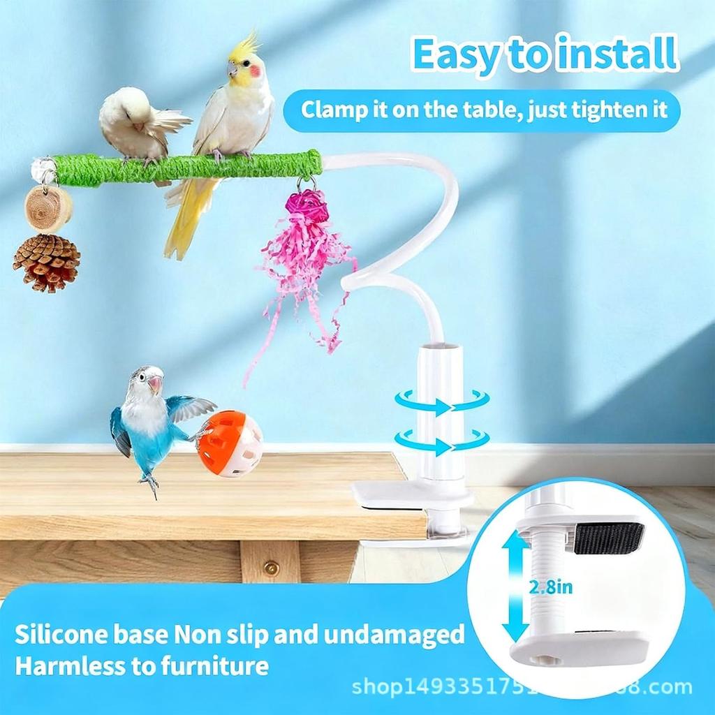 Parakeet Perch Desktop Swing Standing Pole With Clip BendableBird Stand Perch For Canary Finch Cockatiel Lovebird Hummingbird