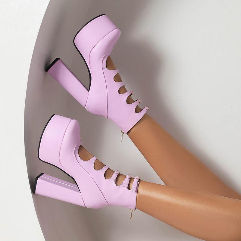 Super Hohe Wasserdichte Plateau Mikrofaser Material Römischer Stil Golden Hohl Sexy Damen Stiefeletten Reißverschluss Hinten Plüschfutter