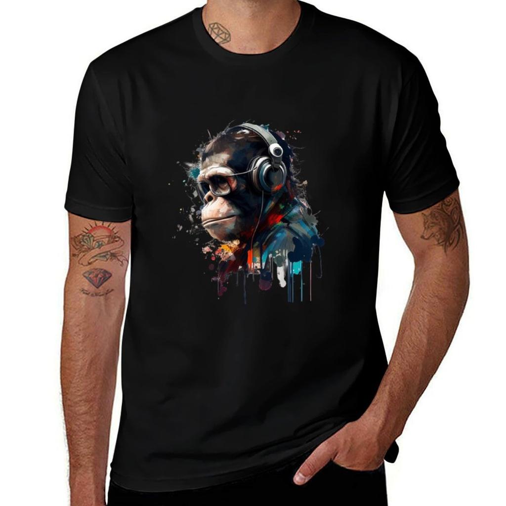 Banksy Dj Monkey Thinker With Headphones Tshirt Quick Dry Light Sports Tshirt