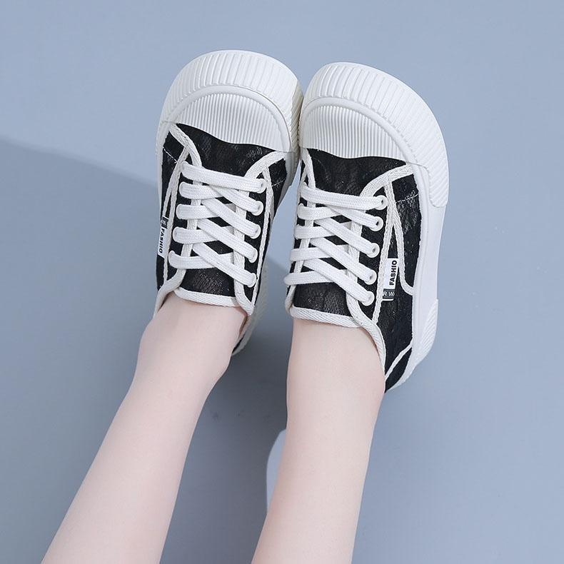 2025 Spring Korean Versatile Internet Celebrity Little White Shoes for Women Instagram Trendy Casual Lace Thick Soled Transparent Mesh Shoes for Women