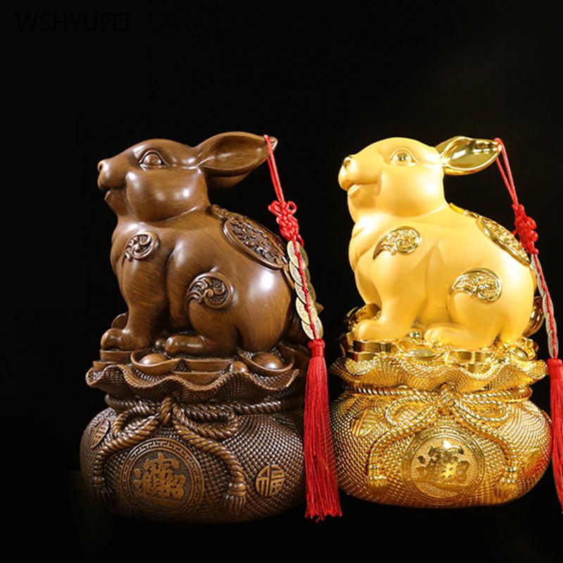 Sha Jin Rabbit Ornament Zodiac Rabbit Saves Money Decoration of Living Room, Wine Cabinet, Office Resin Craft Gifts