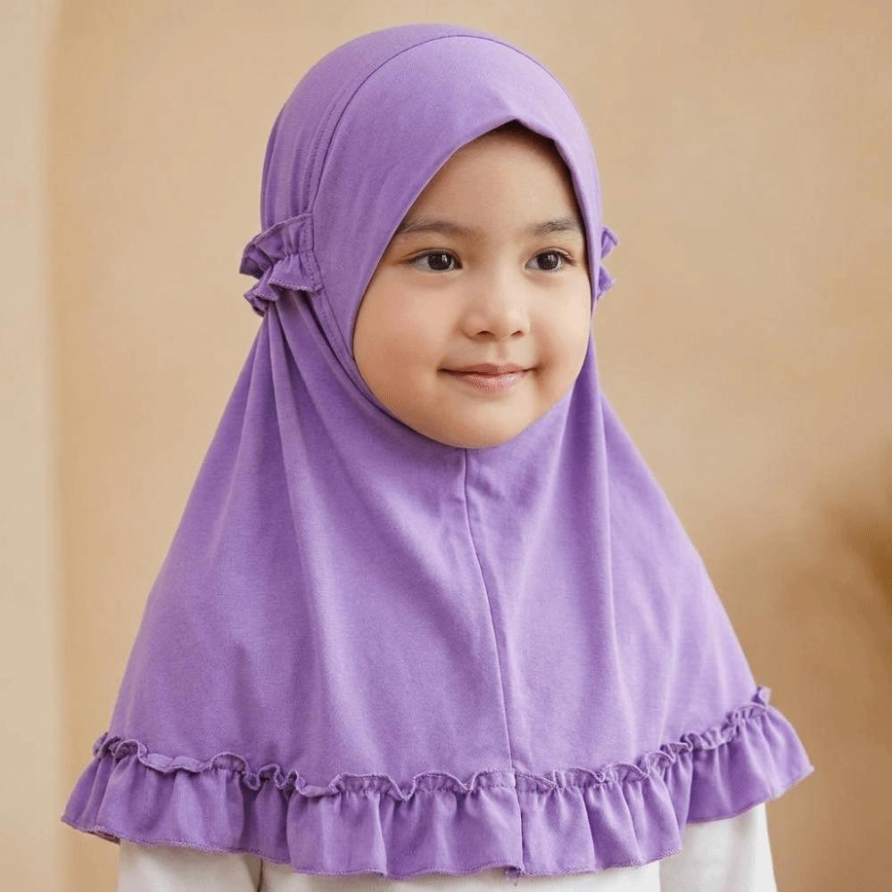 With Crinkles Ruffled Hem Hijab Soft Turban Caps Elegant Girl's Head Scarf Eid Al-Fitr
