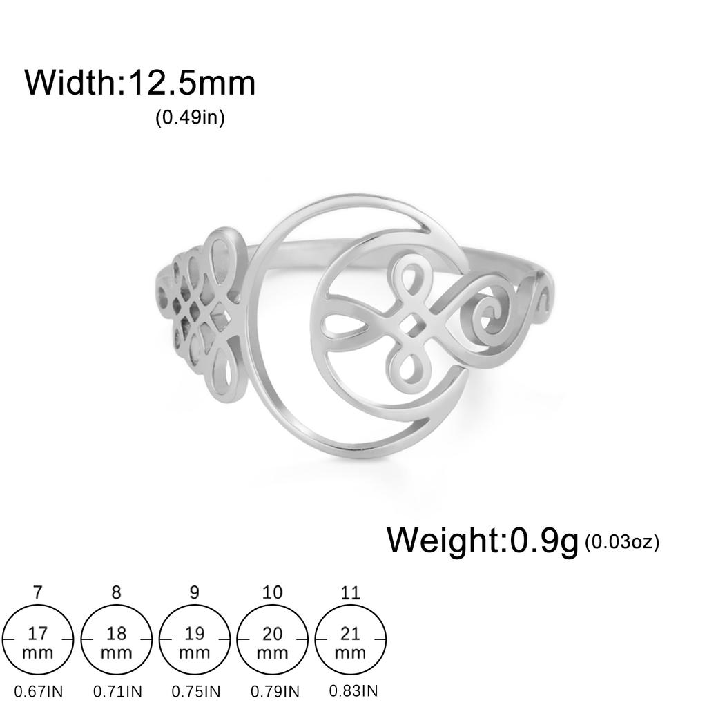 LIKGREAT Stainless Steel Hollow Moon Ring Silver Color Unalome Symbol Finger Rings Amulet Jewelry Gift for Women Men Accessories