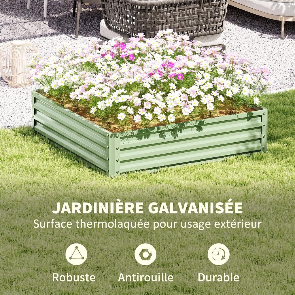 Raised Garden Bed, Galvanized Steel, 120 x 120 x 30 cm, Light Green