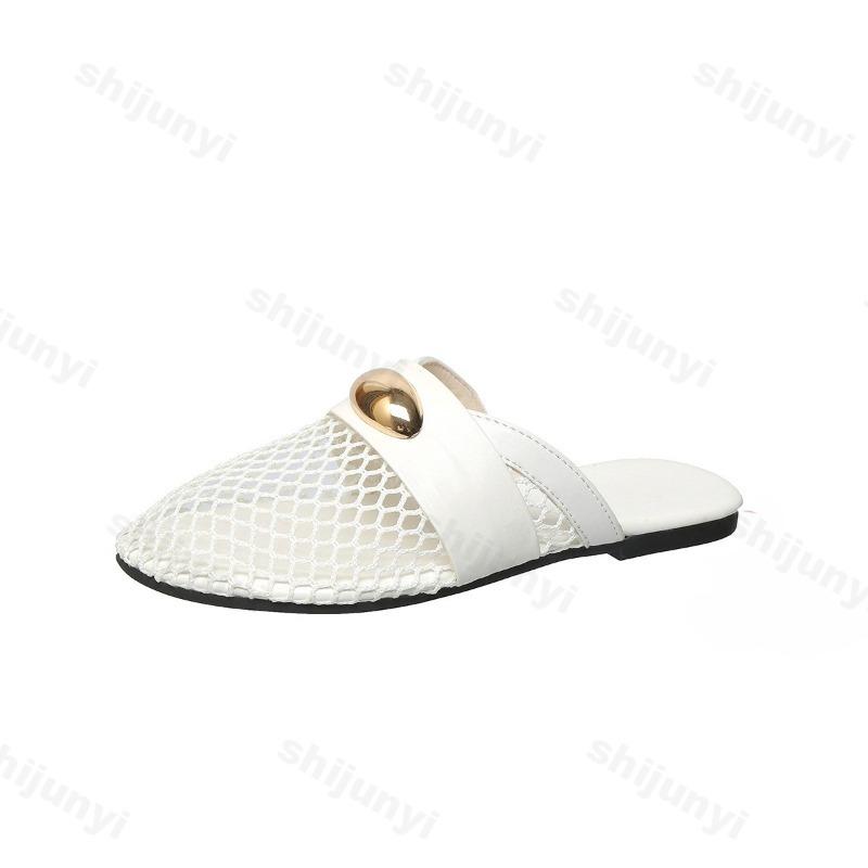 Fashion Fashion Leopard Design Casual Flat Half Slippers for Women 2025 Summer Mesh Hollow Breathable Comfortable Slip on Beach Sandals