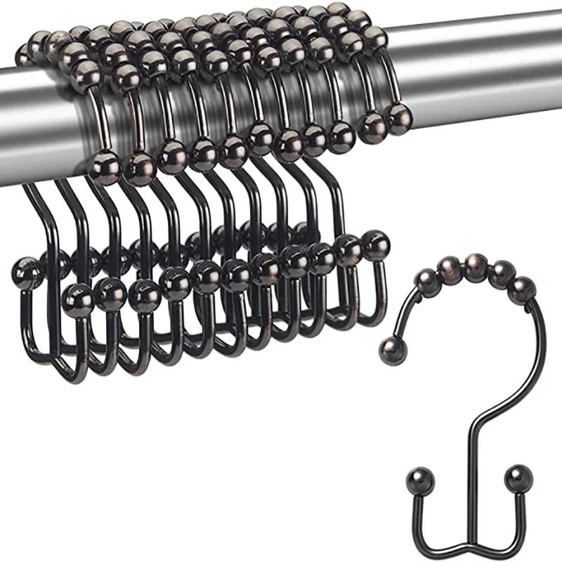 12 Pack Rust Proof Metal Shower Curtain Hooks Double Glide Curtain Rings for Bathroom Shower Rods