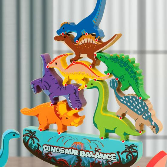 1 Set Dinosaur Building Block Stacking Game Kids Educational Wooden Cartoon Dino Brick Stacking Balance Tower Toy Toddlers Boys Girls Gift