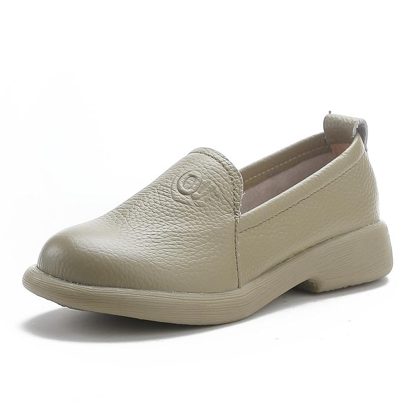 Dámské retro mokasíny z pravé kůže s kulatou špičkou, protiskluzové baleríny, měkké každodenní pracovní a volnočasové vycházkové boty, boty pro matku