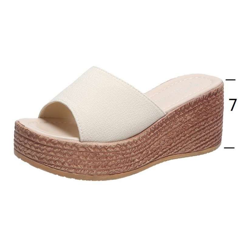 Wedge heel slippers women's summer white dress with wedding shoes high heels platform slippers women's height-increasing muffin shoes 9cm bridal shoes