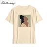 Shellsuning Summer Vintage Printed Cotton T Shirt Women Loose Short Sleeve Trend Tees Female Casual Streetwear All-match Basic Tops