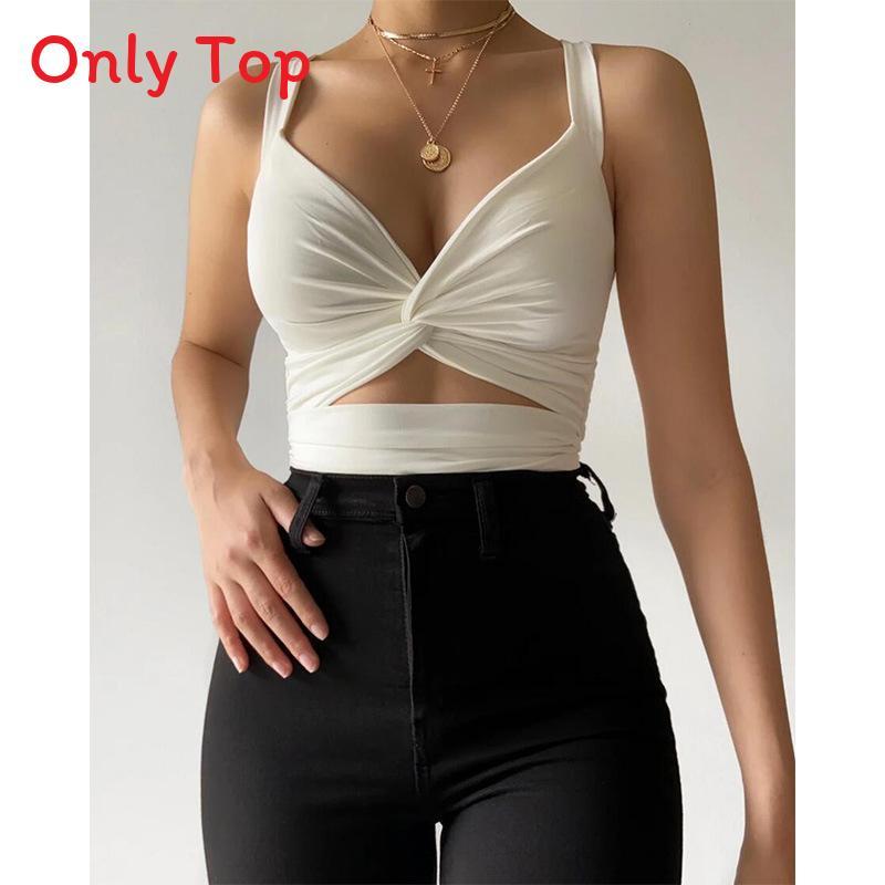 Women Summer Vneck Tank Top With Tiefront Elastic Band For Street Fashion