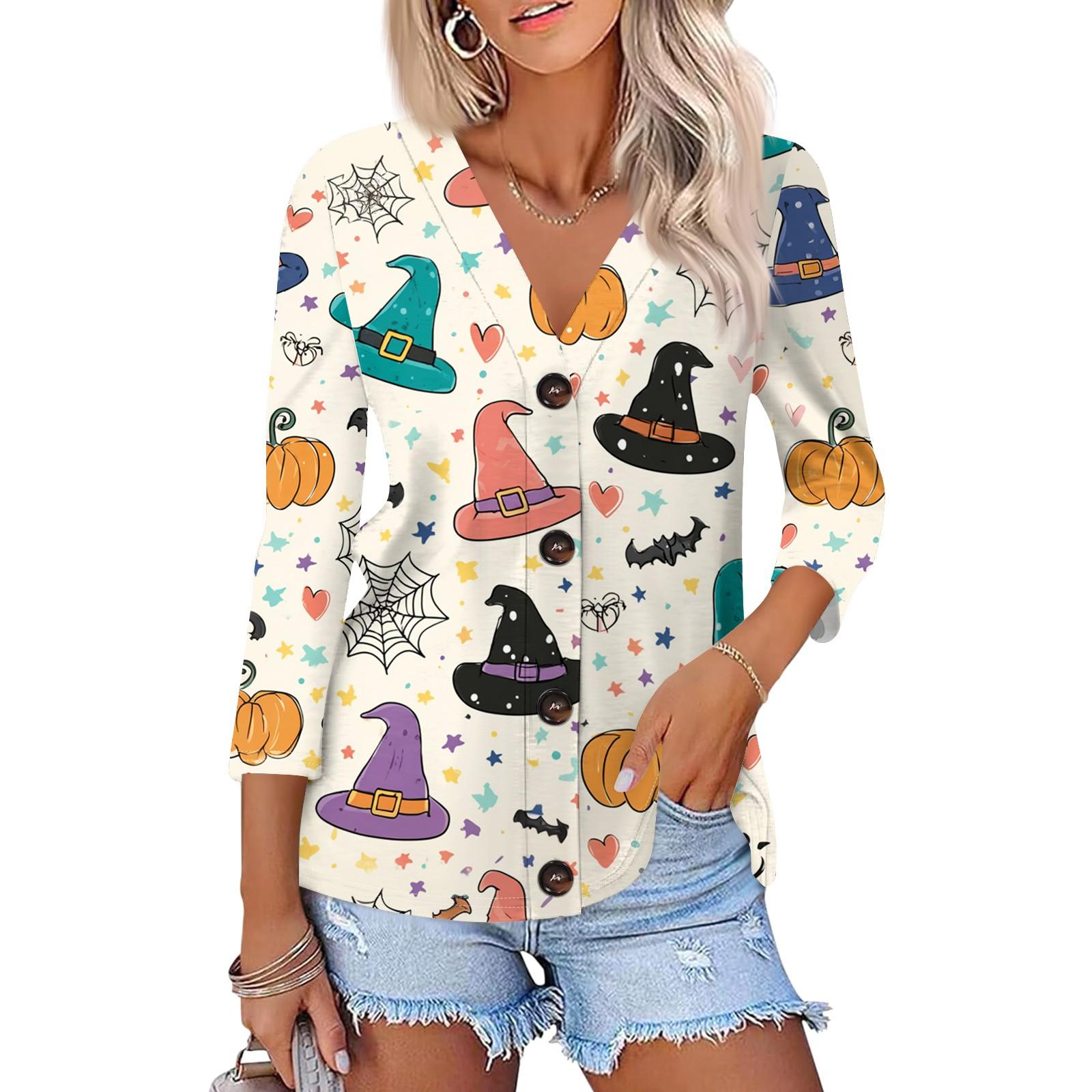 

Женская модная повседневная рубашка на пуговицах с принтом, топ с рукавами 3/4 XXL хаки