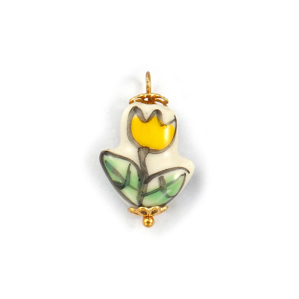 2PCs 304 Stainless Steel & Ceramic Tulip Flower Charms Flora Collection 18K Gold Plated Pendants For DIY Necklace Jewelry Making