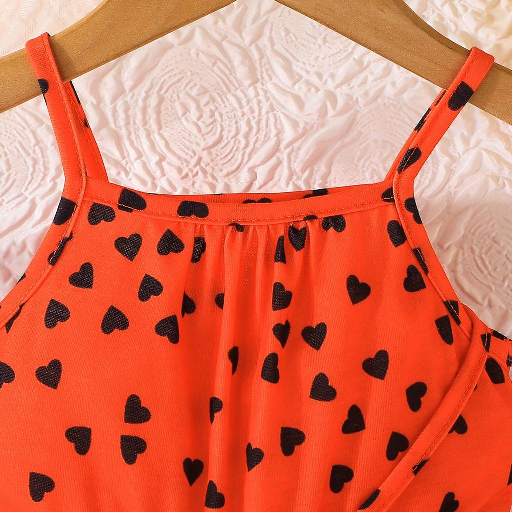 Girls' Heart Print Cami Romper with Matching Bag