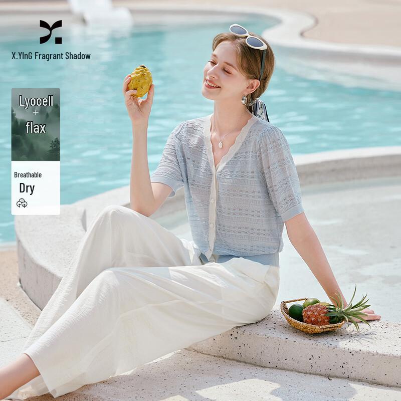 Xiangying Women s Linen Blend V-Neck Short Sleeve Knit Cardigan XL