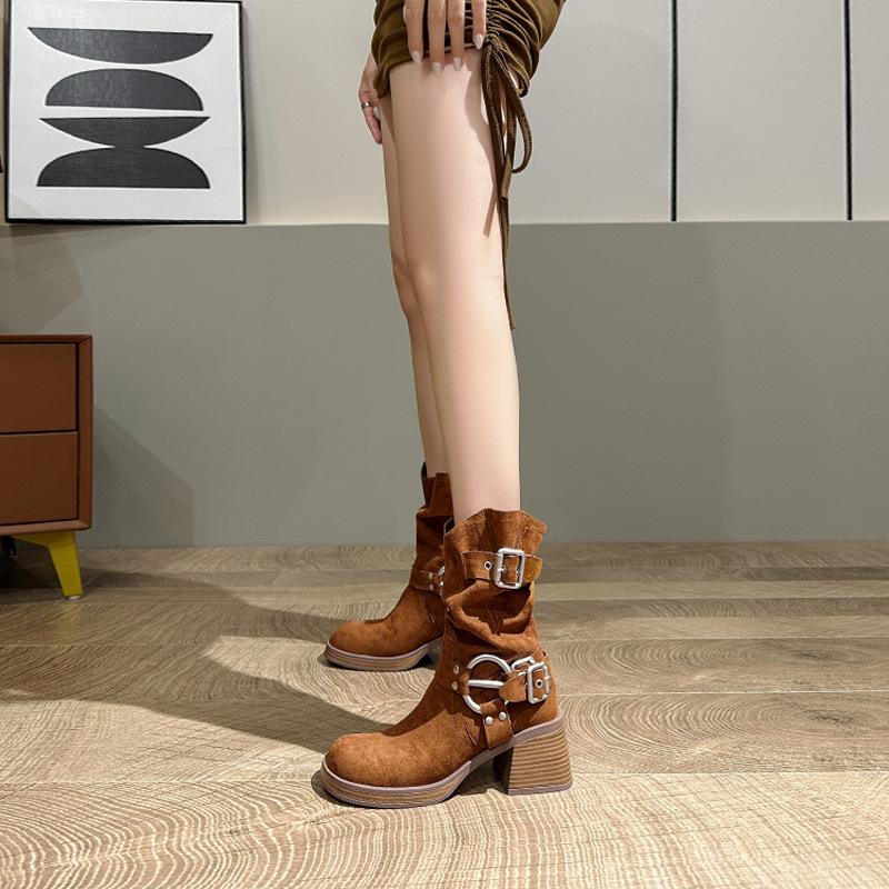 Small Western Cowboy Boots Women's 2025 New Summer Thin Boots Short Boots Thick Heel Knight Boots Martin Boots