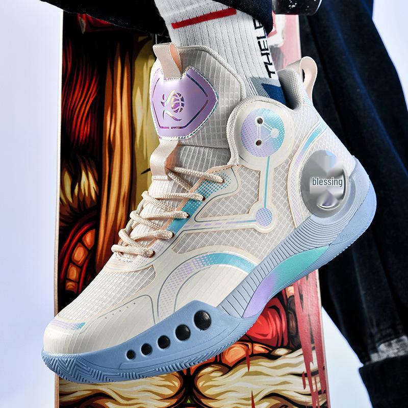 Men's High Top Breathable Non-Slip Shock-Absorbing Basketball Shoes for Middle School Students