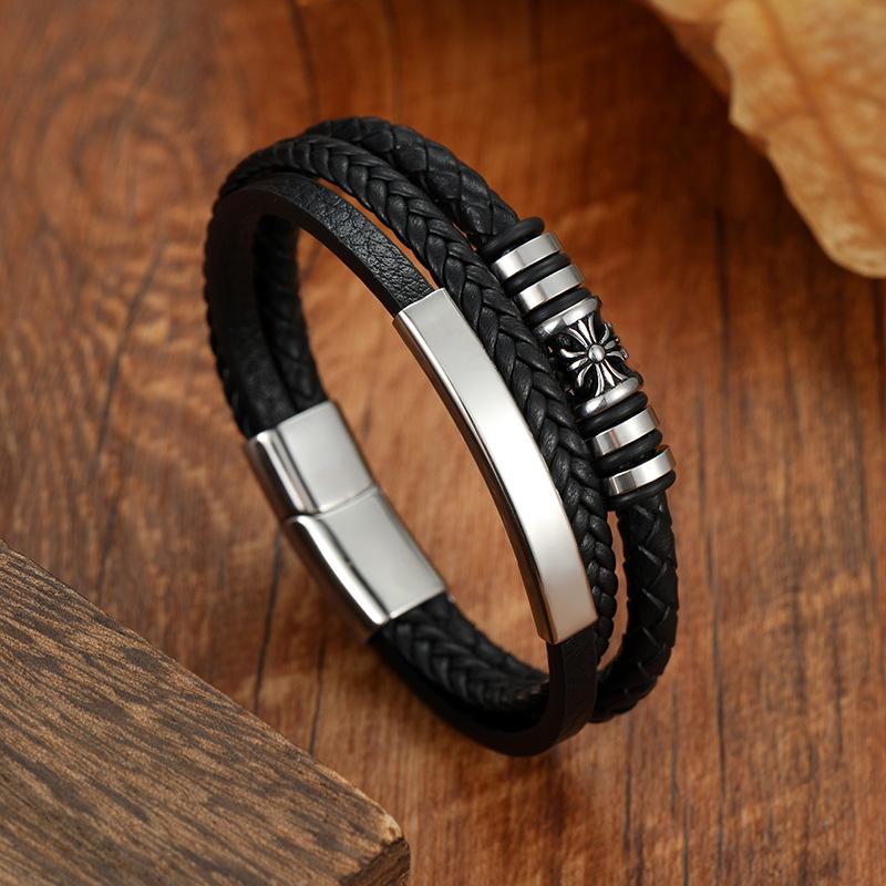 Handmade Braided Leather Bracelet For Men Vintage Ornamental Wristband Accessory Durable Stylish Gift