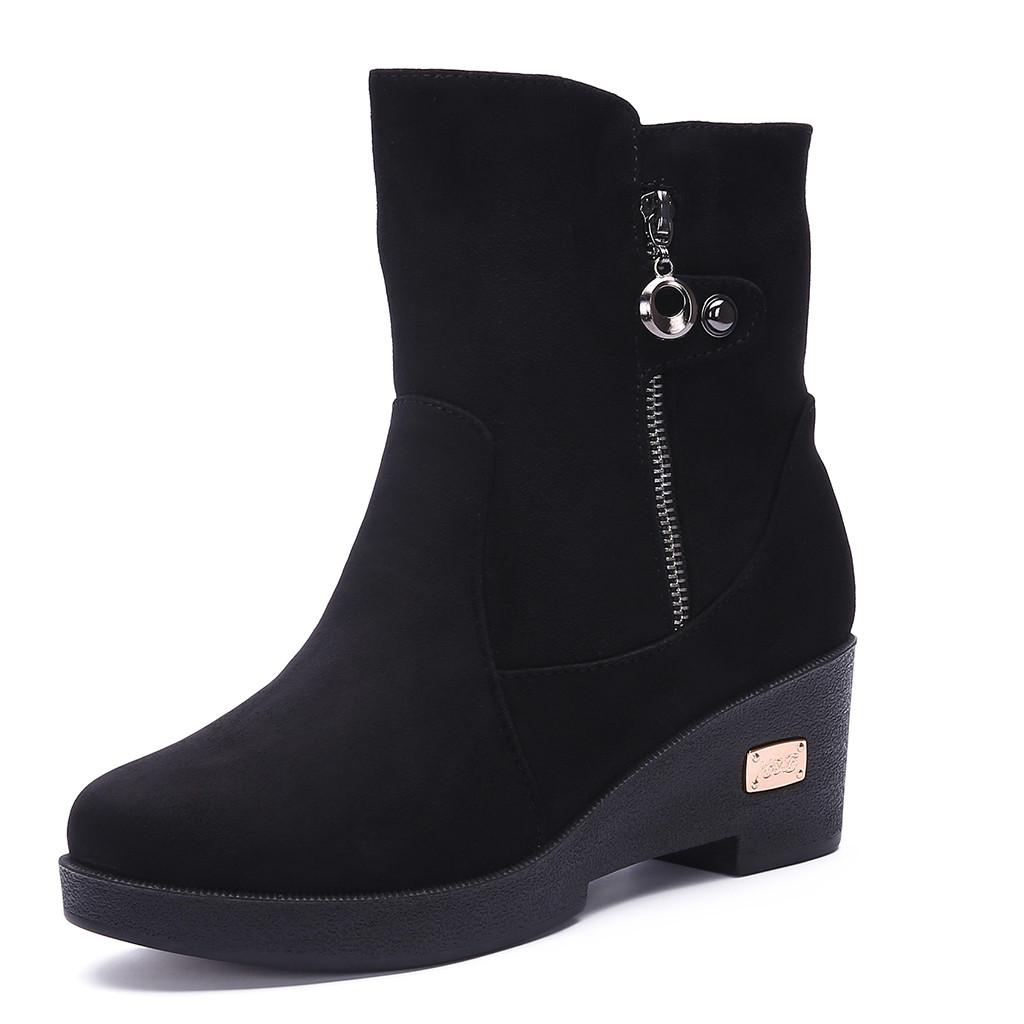 Women's Short Boots Winter Platform Bootie Outdoor Flock Footwear Warm Shoes