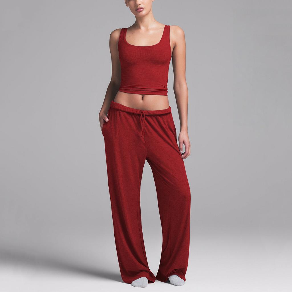 Damen ärmelloses Tanktop und lockere lange Hose Set Lässige Loungewear Weicher Stoff Dehnbar Bequeme Passform