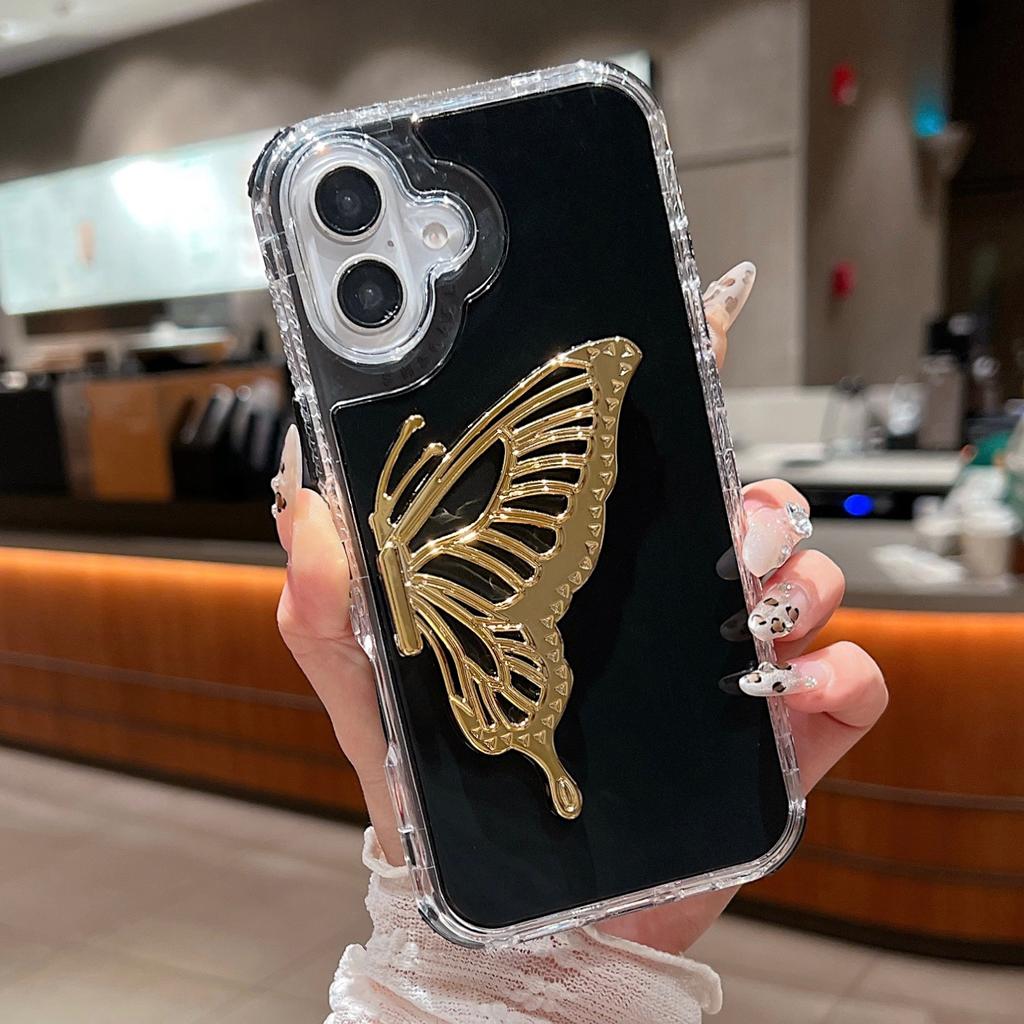 For iPhone 16 Plus Case Butterfly Kickstand TPU+PC Drop-Proof Phone Cover