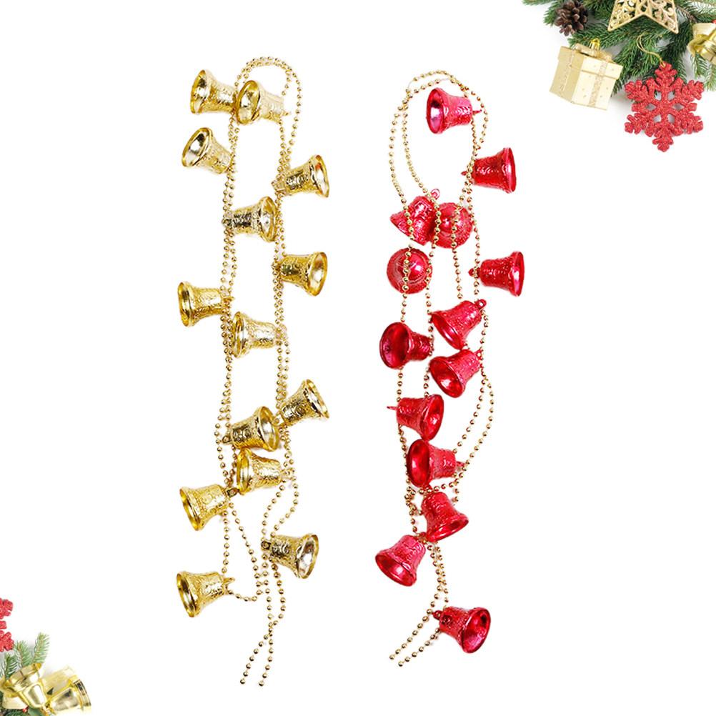 2Pcs Christmas Door String Curtain Red Golden Bells Hanging Decorative Curtains Window Divider Party Wedding Ornament