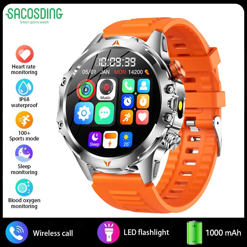 SACOSDING Men Smart Watch Compass LED Flashlight BT Call Heart Rate Sleep Health Monitoring Outdoor Sports Fitness Smartwatch