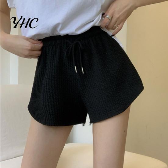 Comfortable Daily Wear Shorts Women Summer Drawstring High Elastic Waist Solid Color A-line Elegant Soft Breathable Thin Loose Beach Sports Jogging
