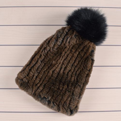Winter Fur Hats for Ladys Women's Rex Rabbit Fur Caps Beanies Solid Elastic Winter Fashion Accessories Fox Fur Pompom Hat
